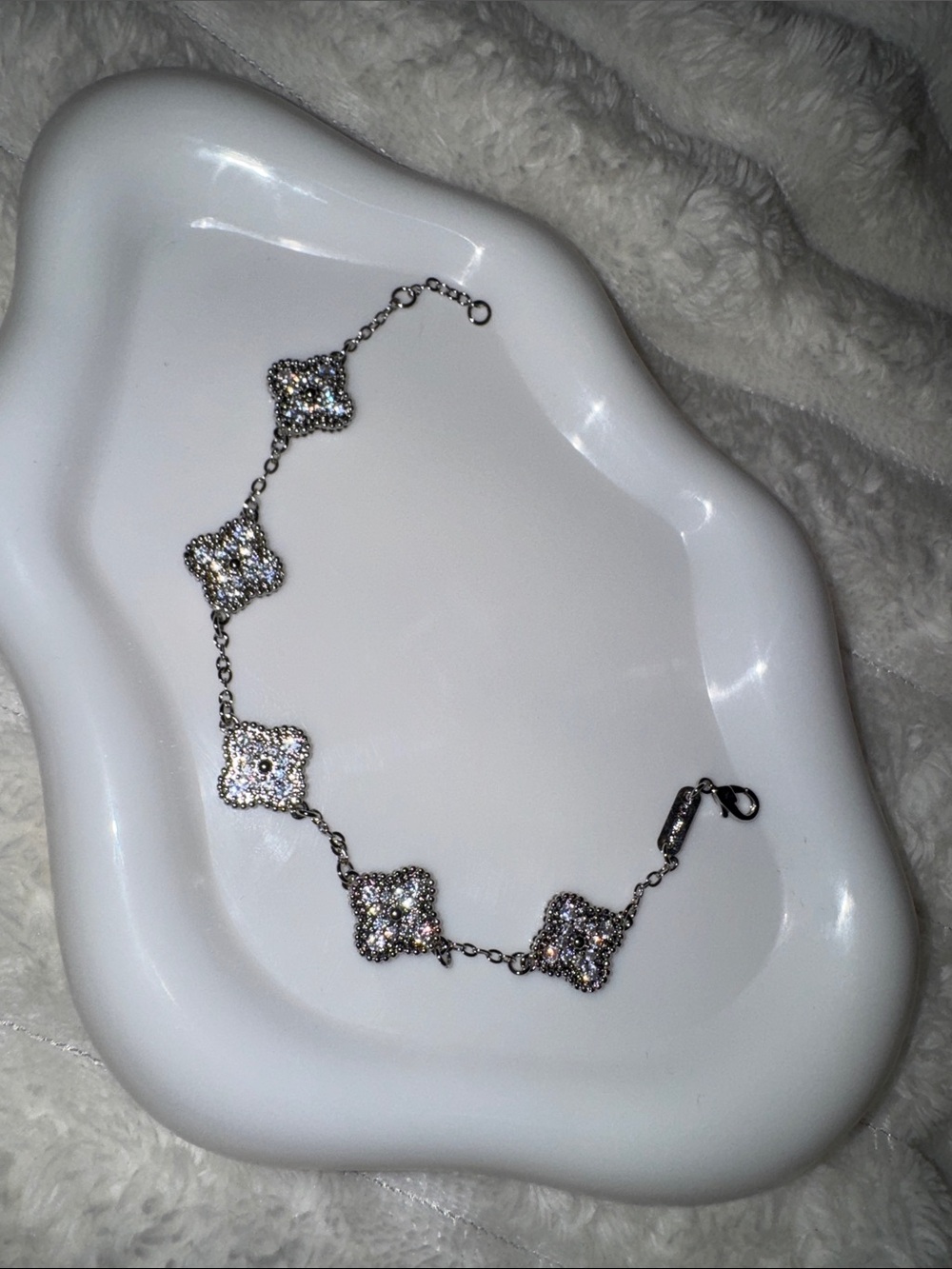 Silver Crystal Clover Link Bracelet - Women Jewelry